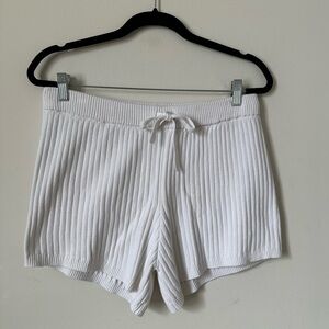 Minnie Rose White Ribbed Knit Shorts Cotton Cashmere Blend Size M